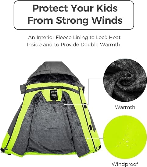 Wantdo Jungen Berg Ski Jacke Warmer Winter Fleece Mäntel Wasserdichter Atmungsaktive Jacke Outdoor Kapuzen Windbreaker Jacken
