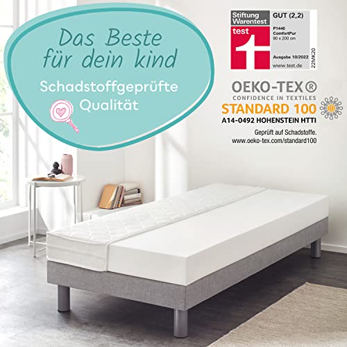 Sun Garden Kindermatratze 90x200 cm H3 I P1440 ComfortPur I Oeko Tex 100 Zertifiziert I Abnehmbarer Bezug mit Klimafaser I Bis zu 40 °C Grad waschbar I Formstabiler Komfortschaumkern – Bild 4