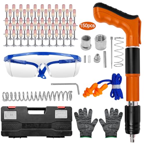 Aolawco Upgraded Nail Gun for Concrete Walls Comes with 150 Nails, Removable and Cleanable Nail Gun Cordless for Wire Concealment Installations on Concrete Walls(Orange)