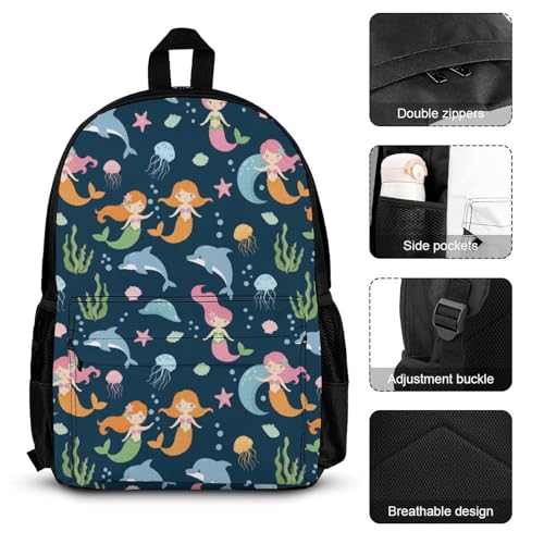 AMRANDOM Backpack Bookbag Set with Lunch Box Case Mermaid Backpack Casual Daypacks3
