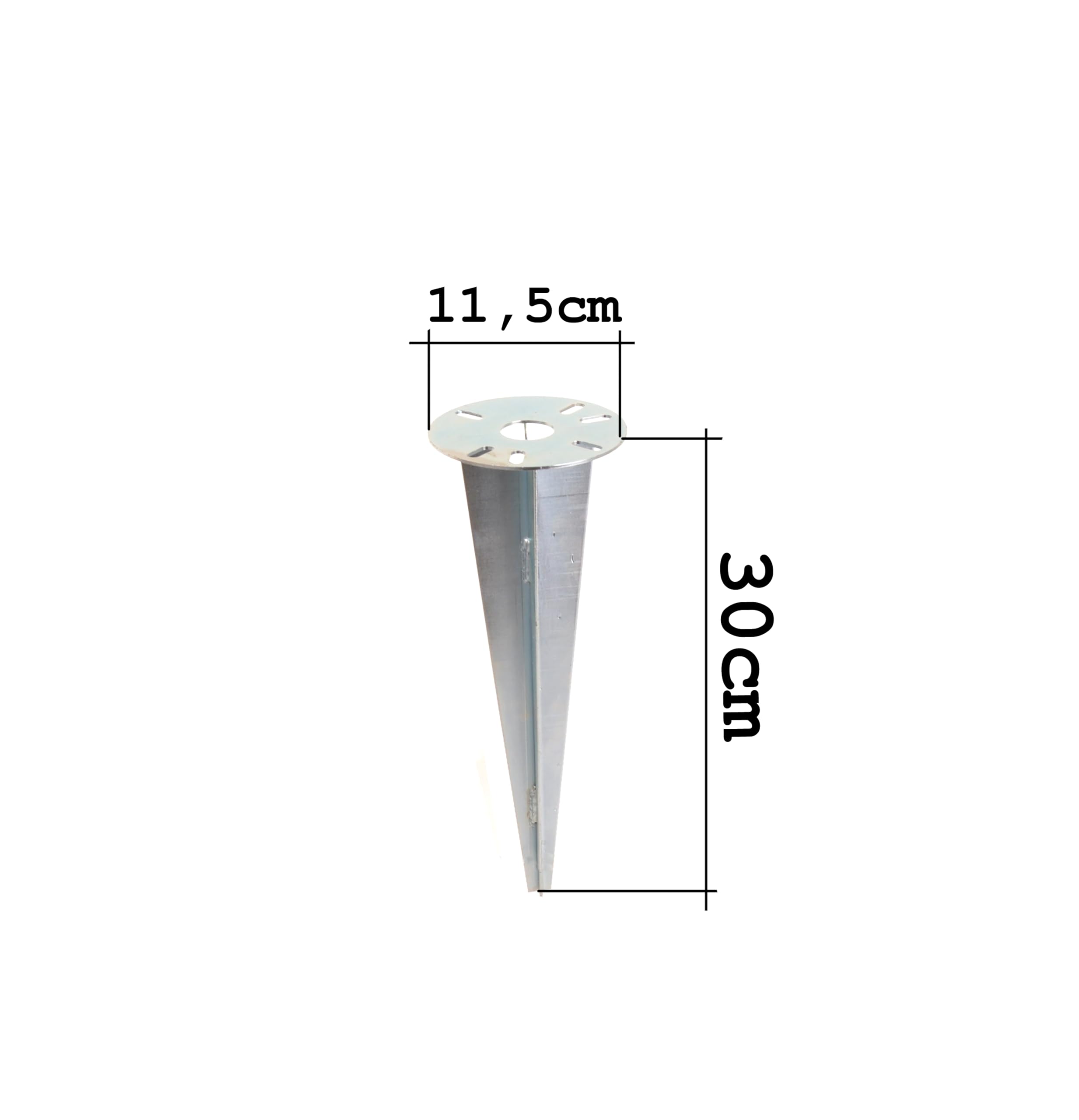 4er Set Erdspieß 30 cm für Gartenleuchte, Platte Ø11,5 cm | 4 feuerverzinkte Erdspieße aus 2 mm Stahl mit Ø11,5 cm Montageplatte für Gartenleuchten und Pollerleuchten