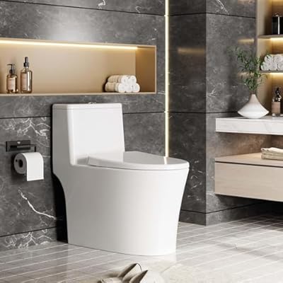 FinerFurnis Ceramic and PP One Piece Toilet With PP Cover - Modern Toilet, Elongated Dual Flush 0.8/1.28 Gpf, Powerful Top Flush, Soft Closing Seat, Comfortable Height