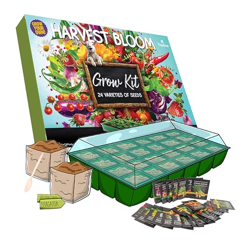Vegetable Grow Your Own Kit for Gardening Gifts - Harvest Bloom 24 Varieties of Vegetable Seeds, Greenhouse, Plant Markers, Spoon & Soil. Great Garden Gifts for Women, Christmas Gifts for Mum