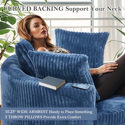 Image of 59 Inch Oversized Chaise Lounge Chair Indoor, Round Corduroy Chaise Lounge Sofa Bed with Throw Pillows and Backrest, Plush Sleeper Chair Bed for Living Room Bedroom,No Assembly Required