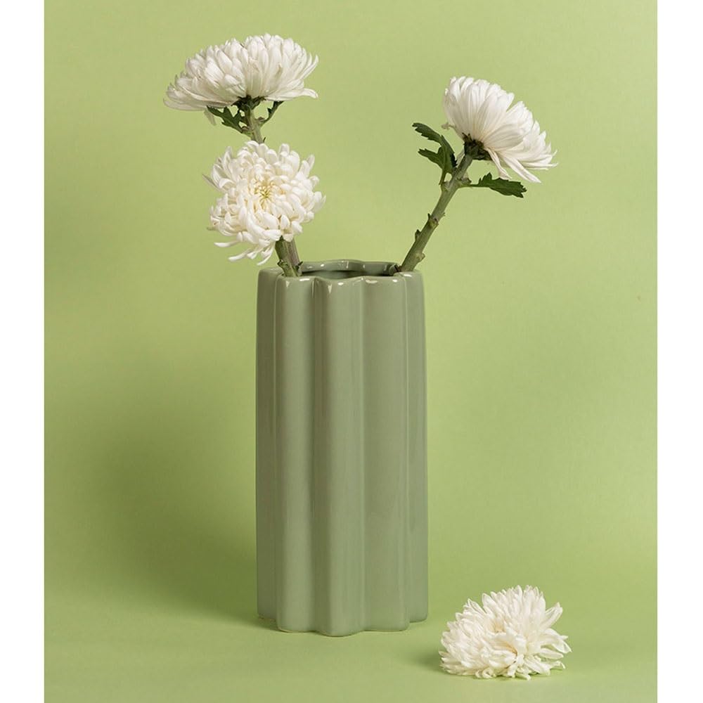 wazon Wazon ceramiczny w kształcie cylindra do kompozycji kwiatowych, hydroponiczny pojemnik na świeże kwiaty, dekoracja domu akcenty dekoracyjne do domu(Green)