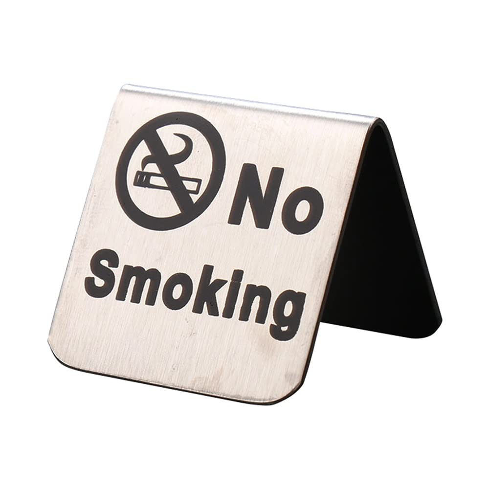 GTHTUHFD Stainless Steel Tent No Smoking Sign, Tent Sign Notice Warning Reminder Tabletop For Office/Public Places 5X5Cm/2X2Inch Silver,Words