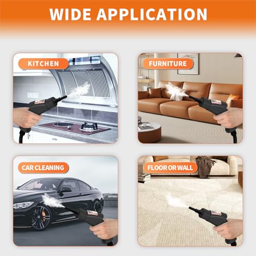 Begino Handheld Steam Cleaner, 2500W Hand-Held High Pressure Portable Cleaning Machine with 3 Brush nd 1 Glass Scraper for Kitchen Furniture Bathroom Car(Gray)