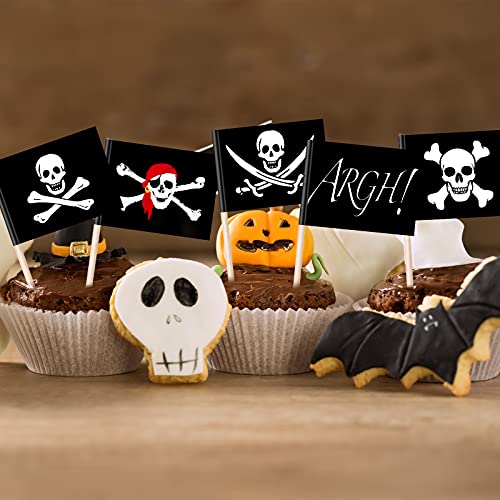 Pirate Toothpicks Flags Halloween Pirate Cocktail Picks Flags Cupcake Toppers Flag, Mini Stick Flags for Food Appetizer Cocktail Cupcake Decorations for Pirate Halloween Birthday Party (100 Pieces) - Thumbnail 6