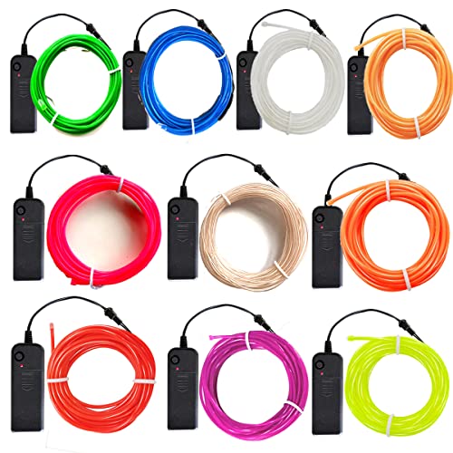 Image of dobestyou 10-Pack EL Wire, 16.4Ft Neon Glow Electroluminescent Wire (Red /Blue /Purple /Orange /Green /Pink /White /ice Blue /Yellow /Fluorescent Green), Perfect for DIY Designs and Party Decorations