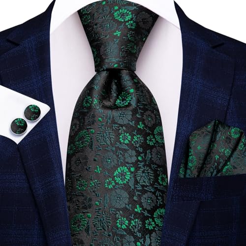 Image of Dubulle Mens Tie and Lapel Pin Paisley Striped Floral Necktie for Men Pocket Square Cufflinks 4PCS Set Wedding Party