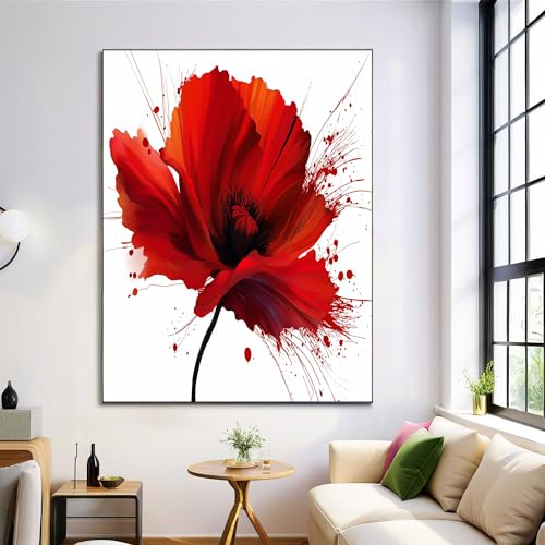 Impression Sur Toile - Déco Murale Pour Le Salon Et La Chambre - Coquelicot À L'Encre - 30X40Cm - Tableau Mural Rouge Foncé - Peintures Sur Toile Sans Cadre - Plante...