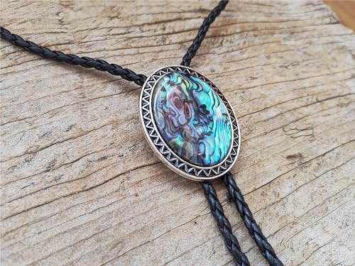 Image of Turquoise Agate Granite BOLO Tie for Men Women Leather Wedding Necklace Western Cowboy Necktie
