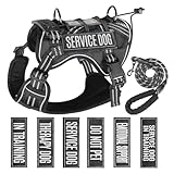 Service Dog Tactical Vest Harness and Leash Set Large Sized Dog Emotional Support- Tactical Dog Harness Training Collar with Name (Black, L)