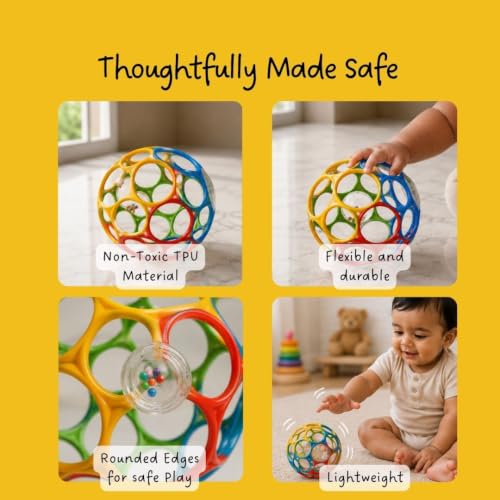 Image of Baby Ball Toys with Rattle | 0-12 Months | Grasping Toy | Sensory, Rolling Fun Toy for Newborns, Infants and Toddlers | Lightweight | Easy Grip (O-Ball Red)