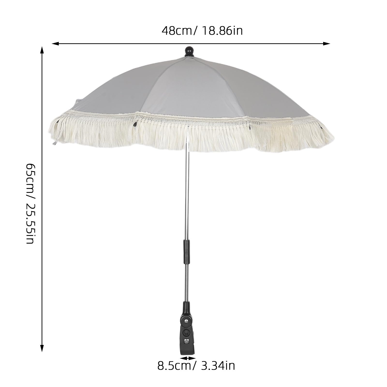 Lurrose Parasol plegable para cochecito de bebé con pinza, sombrilla UV con borlas para cochecito, carrito, viajes y sombra al aire libre, silla y accesorios de camping.