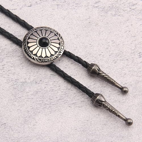 Image of GelConnie Bolo Tie for Men Women Western Cowboy Turquoise Leather Necktie | Natural Stone Bolo Tie Necklace for Women Rodeo Cowboy Leather Necktie Native American Western Cowgirl Ties Adjustable Cord