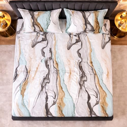Image of THEA Double Bedsheet Set| 180 TC Cloud Soft Cotton Touch| 1 Double Bedsheet for Queen Bed (90 X 100 inches) with 2 Pillow Covers,Aqua Marble