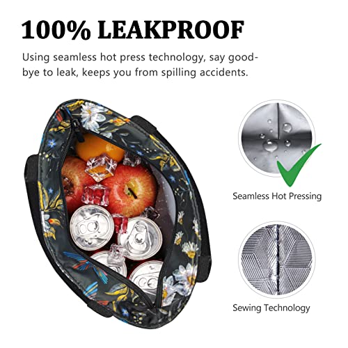 Image of Gloppie Lunch Bag for Women 9L Insulated Lunch Tote Leakproof Cooler Bag | Easy to Wipe Clean, Thermal Bags for Work, Office, Picnic, Keeps Meals Cool Fresh In Summer,Fits 10 Cans, Hummingbird Daisy