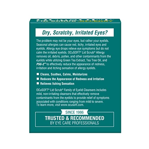 Ocusoft Lid Scrub Allergy Eyelid Cleanser - Individually Wrapped Pre-Moistened Pads For Allergy Eyelids - Green Tea & Tea Tree Oil - Eyelid Wipes To Remove Pollen - 30 Count Wipes #TOP2