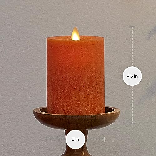 Image of Luminara Sea Glass Flameless Candle, Harvest Pumpkin 3 inch x 4.5 inch, Moving LED Flame Pillar with Timer, Battery Operated, Real Wax, Unscented Home Decor