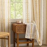 Conkov Mustard Yellow Vintage Boho Linen Curtains for Farmhouse - 84 Inches Long Cottage Core Light Filtering Rustic Window Drapes for Country Living Room, Each 52 Inch Wide, 2 Panels Set, W52 x L84