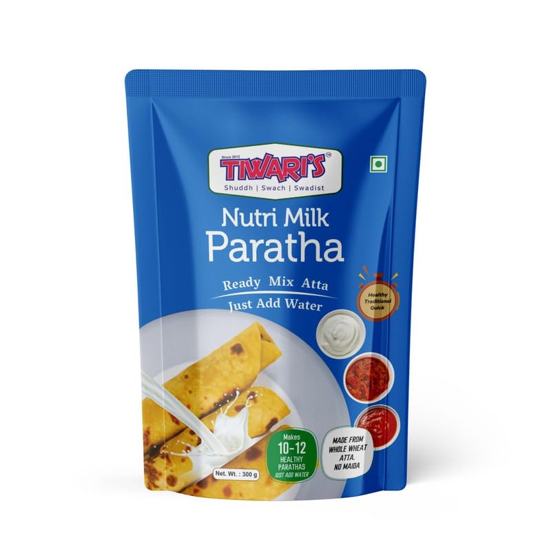 Tiwari’s Nutri Milk Paratha/Poori Ready-To-Use Atta Mix | 100% Vegetarian Instant Healthy High Protein & Fiber Flatbread Mix With No Preservatives, No Onion & Garlic | 300gm, Pack of 1