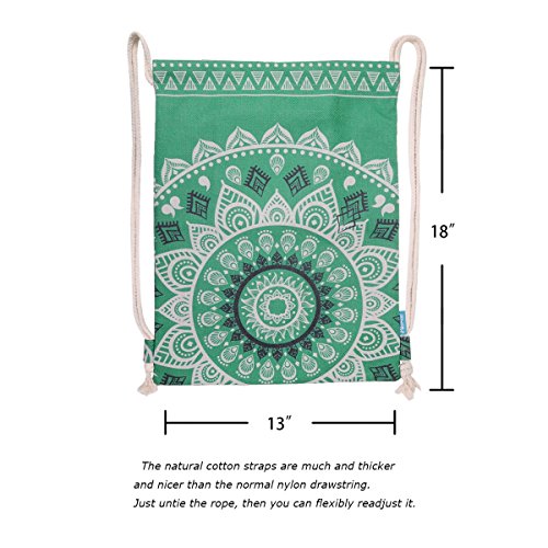 Miomao Drawstring Backpack Gym Sack Pack Mandala Style String Bag With Pocket Canvas Sinch Sack Sport Cinch Pack Christmas Gift Bags Beach Rucksack 13 X 18 Inches Emerald #TOP3