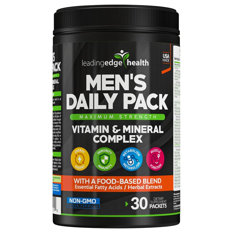 Leading Edge Health Men's Daily Pack Maximum Strength All-in-One Multivitamins & Multiminerals Complex - Completely Premium Quality Vitamins & Minerals for Men