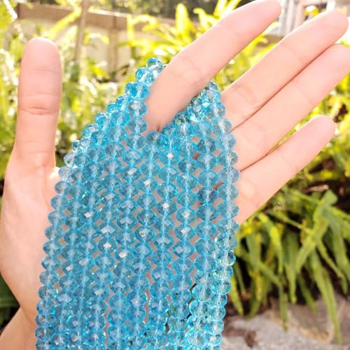 Image of 700pcs Czech Faceted Rondelle Crystal Glass Beads 8mm Bulk Aquamarine Blue
