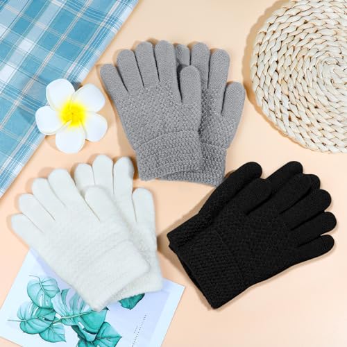 Image of ONESING Kids Knit Gloves - Stretchy Gloves for Boys Girls Winter, Solid Finger Gloves for Children