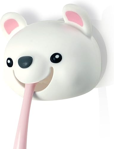 Miniatura 9 de Hoobbe Soporte para cepillo de dientes de animales, soporte para cepillos de dientes con ventosa de espejo, vidrio, montaje en pared, organizador