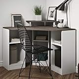 Temahome Corner, Bureau d'Angle, Panneaux de Particules Mélaminés, Blanc et effet bétonChêne Naturel 94 x 81,8 x 94 cm (LxPxA)