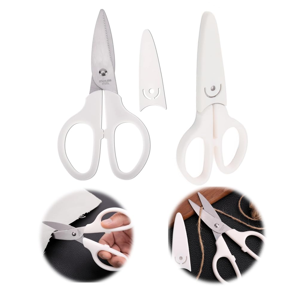 Azonee Premium 6-Inch White Scissors for Office and Home - Durable Straight-Edged Tool for Sewing, Crafting, and More - Includes Protective Cover - Perfect for School, Office, and Home Use