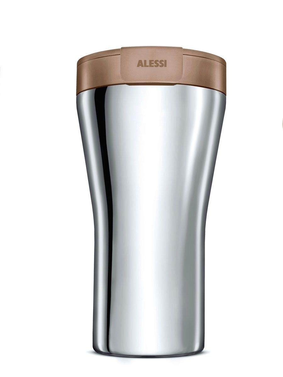 Alessi Caffa Gia24 Br-Design Double Wall Travel Mug in 18/10 Stainless Steel and Thermoplastic Resin, Brown