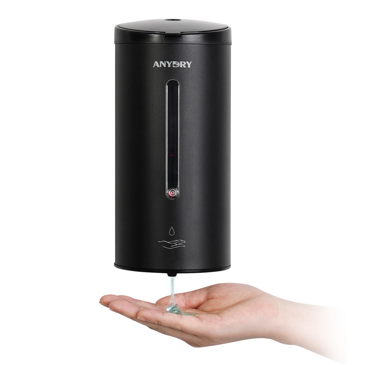anydry Dispenser automatico a parete per sapone liquido anydry 750ml (uso commerciale) – Rivestimenti anticorrosione, Modello 1205E （Nero Opaco）