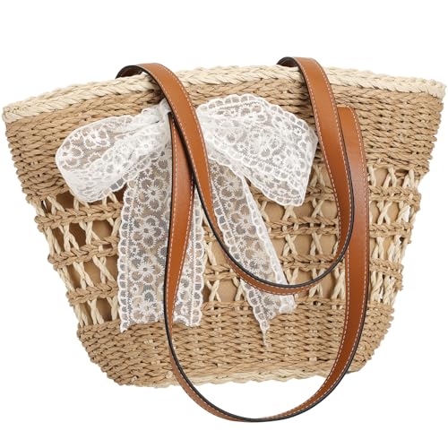Image of Trifabricy Beach Bags for Women, Summer Straw Bag, Woven Straw Beach Tote Bag Shoulder Handbags