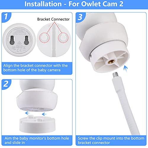 Flexible Clip Mount Compatible With Owlet, Motorola And Other Baby Monitor Camera With 1/4 Threaded Hole Without Tools Or Wall Damage - White #TOP6