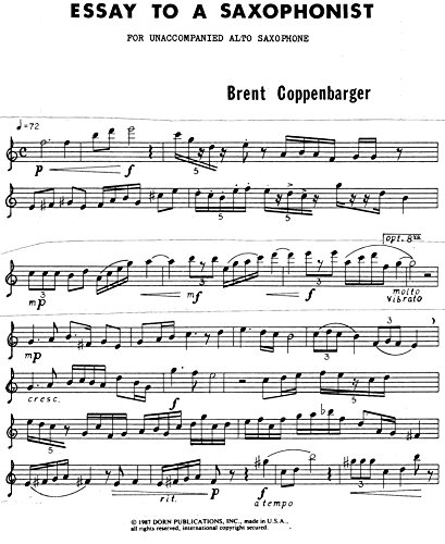 Essay to a Saxophonist for Solo Alto Saxophone by Brent Coppenbarger