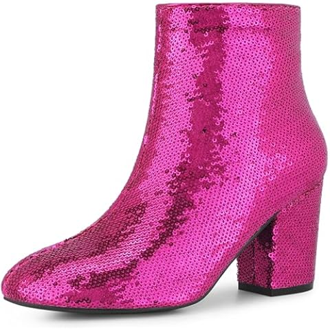 Allegra K Hot Pink Sequins Ankle Boots Cover