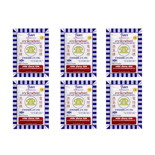 Telephone Brand Agar Agar Powder 25g x 6 Value Pack (5.28 oz) - Premium Grade Jelly Powder Vegan Gluten Free Strong Gel Texture for Desserts and Baking