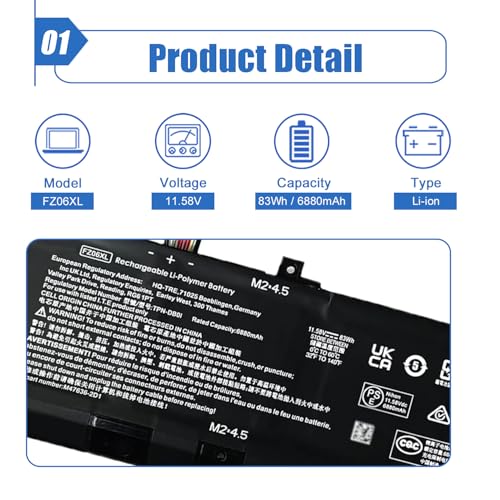 Image of FZ06XL Laptop Battery 83Wh Replacement for HP Spectre x360 2-in-1 Envy 16-h0011TX 16-f0035nr 16-h0006TX 16 h0112nr 16-h0795ng 16-h0018TX 16-f1075ng Series FZ06083XL M48025-005 M47636-2C1 M47636-2D1