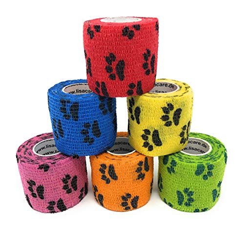 LisaCare Lot de 6 pansements autocollants - Bandes élastiques - 5 cm - Bandage autocollant pour chien - Certifié médical - Lot de 6 pattes
