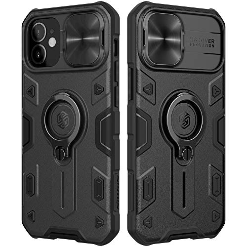 Nillkin Armor Case Compatible with iPhone 12 Pro Max Case, [Built in Kickstand & Camera Protector] Shockproof Hard PC & Soft Silicone Bumper Hybrid Cover Phone Case for Phone 12 Pro Max 6.7   Black