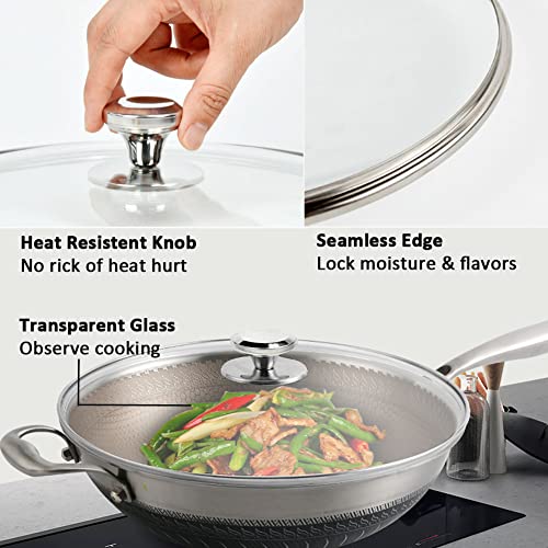 12" Glass Lid For Frying Pan, Tempered Replacement Cover Compatible With All 12 Inches Cookware For Skillets, Round Cast Iron, Cast Aluminium, Stainless Steel Pans &Pots #TOP2