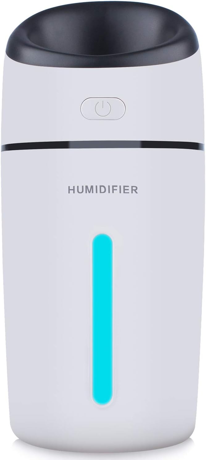 Portable Desk Humidifier, USB Cool Mist Humidifier, Mini Vaporizer Diffuser with Auto Shut-Off, Whisper Quiet, Color Changing LED Light for Bedroom Home Car Travel Office
