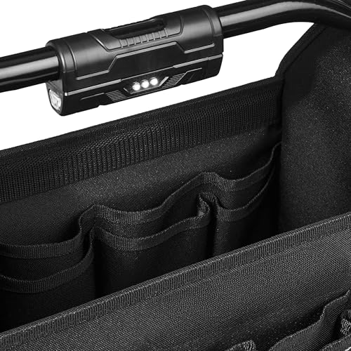 Image of Amazon Basics Tool Bag Organizer with LED Light, 30 Pockets, Adjustable Shoulder Straps, Portable, Black