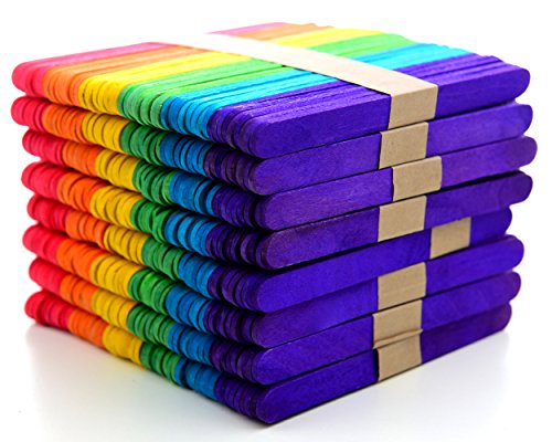 COMEBO 400PCS Colored Wood Craft Popsicle Sticks for DIY Art Crafts 4.5 Inch