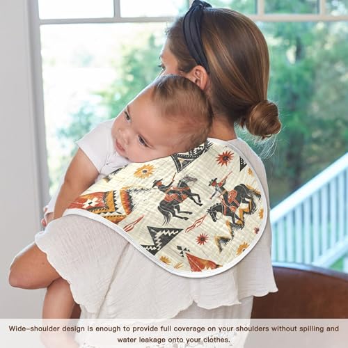 Image of Muslin Baby Burp Cloths Set of 4, Soft Absorbent Desert Cowboy Horseback Riding Muslin Washcloths, Bibs, Face Towel for Newborn Boys Girls, 22 x 11 Inch