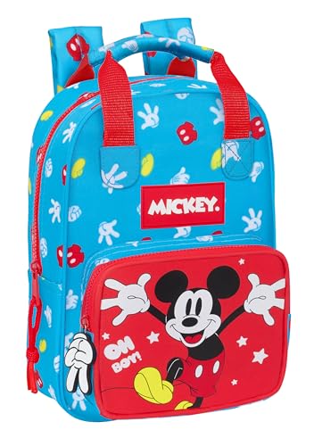 Safta MICKEY MOUSE FANTASTIC - Mochila Infantil, Adaptable con Asas, Tejido Reciclable, Ideal para Niños de Diferentes Edades, Cómoda y Versátil, Calidad y Resistencia, 20x8x28 cm, Color Azul/Rojo