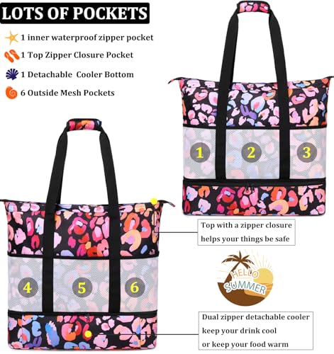Image of JIANYA Beach Bag Women Waterproof Sandproof Beach Tote Bags with Cooler Top Zipper Large Totes for Beach Pool Travel Daily